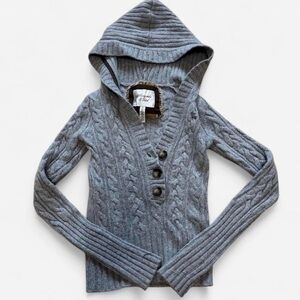 Abercrombie & Fitch Gray Cable-Knit Hooded Turtleneck Sweater